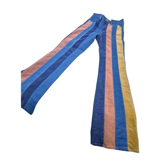 Altar'd State Flare Patchwork Women size 25 Faux Suede Hippie Retro Grunge Pants - Picture 3 of 12